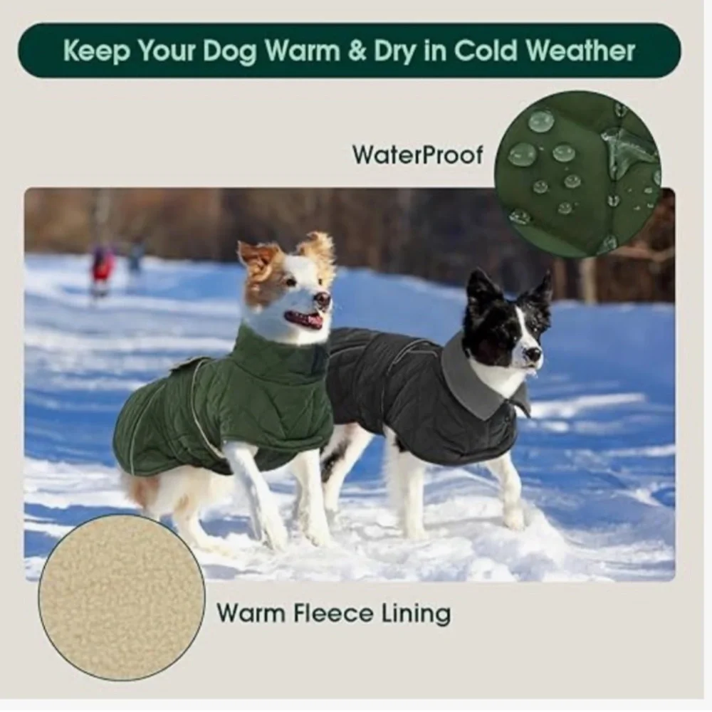 NWT Thermal Fleece Lined Dog Coat Grey M Reflective Winter Jacket Harness Hole